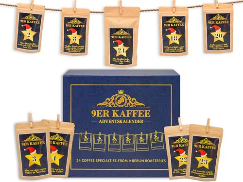 Edler Kaffee Adventskalender 2025 von 9 Berliner Kaffeeröstereien - Weihnachtskalender mit 24 Premium Kaffeespezialitäten | Geschenk-Set für Männer & Frauen | Kaffee Probierset ganze Bohne