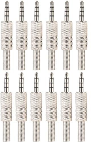 Greluma 12 Piezas Conector Estéreo de 3,5mm, Conector Jack Macho TRRS de 1/8, Conector de Cable de Audio Tipo Soldadura de 4 Polos de 3,5mm para Reparación de Auriculares