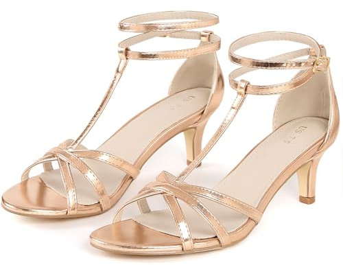 Perphy Open Toe Strappy Kitten Heel Sandals for Women Rose Gold 7 UK/Label Size 9 US