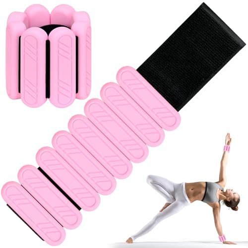 ouhos Lot de 2 poids de poignet réglables pour pied ou poignet pour mouvement, marche, jogging, yoga, aérobic, pilates, poids (Rose, 2x0,5 kg)