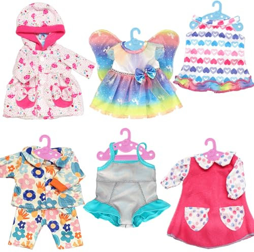 Xerteam 6 Sets Puppenkleidung, 30-35cm Puppenkleider Babypuppe Spielzeit Outfits mit 6 Aufhänger, 12-14 Zoll Neugeborene Babypuppen Outfit - Kleid Schlafanzug Badeanzug (Keine Puppe)