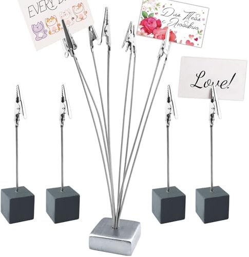 WZYTEU 5 Pièces Porte Photo, Support Photo avec Crocodile et Base pour Décoration de Bureau, Café, Cuisine, Bureau(2 Styles, 12 Clips)