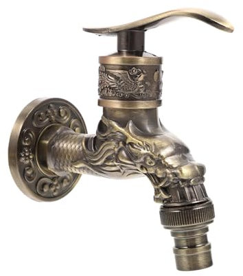 Antiguo Faucet Latón, Grifo de Dragón Antiguo, Grifo Exterior Jardin Decorativo Grifo de Pared para Lavabo Grifo de Latón, Grifo Tallado en Forma de Dragón, Genérico para Cocina Baño Jardín
