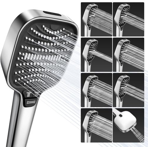 Duschkopf Wassersparende Duschbrause mit 8 Strahlarten, 130mm Großes Panel Hochdruck Handbrause Dusche, Chrom Shower Head, Anti-Kalk, Einfach Installieren (StrahlartenRegen/Massage/Sprühnebel/Mix)