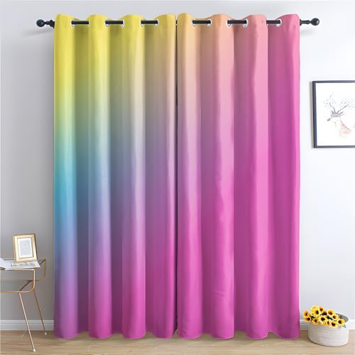 zcwl Pastell Farbverlauf Vorhänge, Ombre Pink Gelb Verdunklungsvorhänge mit Ösen, Vorhang Blickdicht für Wohnzimmer Schlafzimmer Dekoration, Gardinen mit Muster, 2er Set, 245 x 140 cm (HöhexBreite)