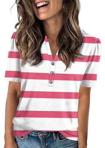 MOKBAY Sconti 90 per Cento Girocollo Maniche Corte Camicia Donna Cotone Estivi Particolari Maglietta Fucsia Nera Blusa Elegante Curvy T Shirt Cotone Maglietta Donna M