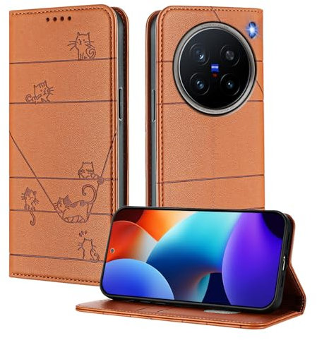 XINYEXIN Custodia per Vivo X200 Pro, Cover a Libro in Pelle PU con Blocco RFID, Slot per Carte, Supporto, Protezione Completa Antiurto - Marrone