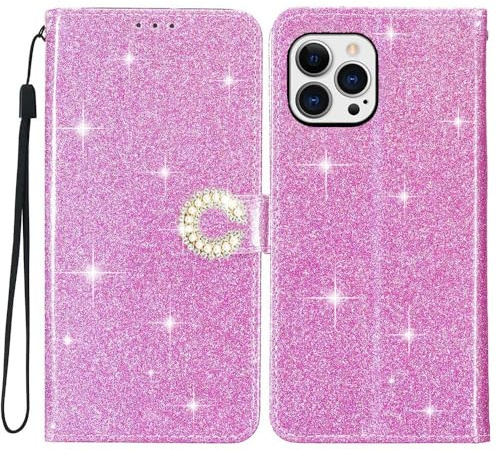EuoDuo kompatibel mit iPhone 6 / iPhone 6S Glitzer Klapphülle PU Leder Handyhülle Luxus Glänzend Blume Hülle zum Klappen Kartenfächer Handytasche Damen Mädchen - Hellviolett