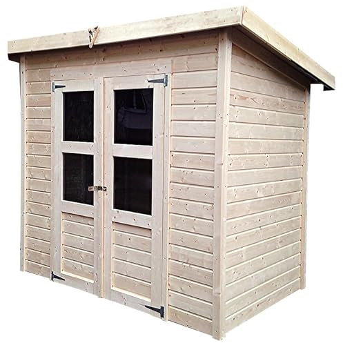 Karibu | Abri de Jardin Bois Brut Merseburg 3, 3.3m², Épicéa Nordique, Toit Mono-Pente | Double Porte Semi-Vitrée, Kit Fondation, Traitement Autoclave | Gris Naturel
