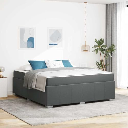 Yunovire Dunkelgrauer Bettrahmen mit Matratze, 180x200 cm, Stoffbezug, modernes Boxspringbett für Schlafzimmer, langlebig, 2 Personen