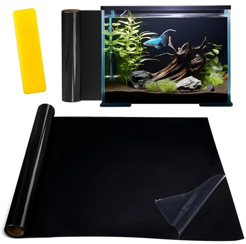 Modurio 40 x 200CM Fish Tank Background, Black Aquarium Background, Static Cling Self Adhesive Aquarium Backdrop with Sealing Tool, Fishtank Background Sticker - Underwater Fish Tank Decoration