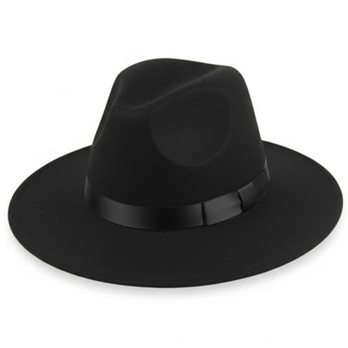 Faticenic Schwarzer Fedora-Hut für Herren, klassischer schwarzer Gangster-Fedora-Hut der 1920er Jahre mit elegantem Satinband für Partys und Themenveranstaltungen, Herrenhüte