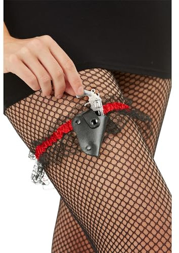 Smiffys Strumpfband mit Kleiner Pistole in Holster, mit Spitzen-Verzierung Halloween