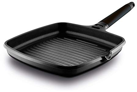 CASTEY - Grill Asador de Inducción, 22 cm, Modelo 4-IG22, Color Negro, Mango Desmontable, Sartén Antiadherente de Aluminio, Distribución Homogénea del Calor