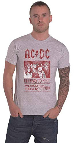 ACDC Men's AC/DC Highway to Hell World Tour 1979/1980 with Back Printing T-Shirt, Grey (Grey Grey), Xx-Large