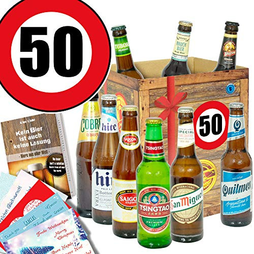 Geburtstagsgeschenk 50 - Bierbox + 9 Biere der Welt - Geburtstag Bier Geschenke