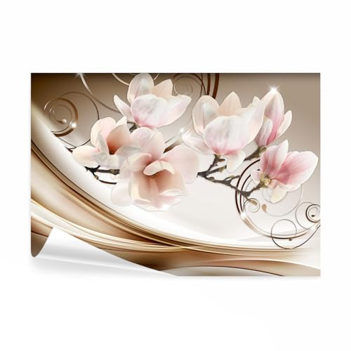 decomonkey Fototapete selbstklebend Blumen Abstrakt, 294x210 cm, XL, 3d | Magnolie, Orchidee, Effekt, beige, orange, rosa, Selbstklebende, Tapeten, Wand, Fototapeten, Tapete, Wandtapete, klebend
