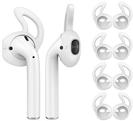 MoKo Gommini Auricolari in Silicone compatible con AirPods 1/2 (4 Paia), EarPods con Supporto Orecchio, Anti-Caduta, Inserti Auricolari Isolamento Rumore, Cuscinetti Cuffie per Auricolari - Bianco