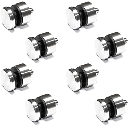 PRIOstahl Glaspunkthalter Punkthalter Glashalter x 8 Halter mit M8 Schraube + Gummieinlagen für Glas 6mm bis 12,76mm Flacher Anschluss für Glasscheiben Plexiglas Balkon Geländer aus Edelstahl V2A
