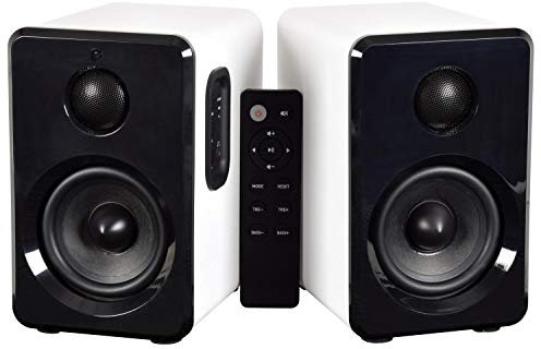 AV:Link | Powered Bluetooth Bookshelf Monitors With Wireless Remote Control | White