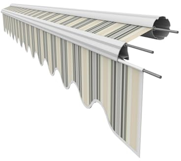 VANA Markisenstoff mit Volant für 5 x 3,5 m Markisen Ersatzstoff Markisentuch Bespannung Sonnenschutz fertig genäht Maß Tuch 4,85 x 3,5 m Volant 4,85 x 0,21 m Design SPD089