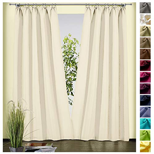 heimtexland ® Dekoschal Baumwolle Uni Blickdicht Vorhang Kräuselband Gardine Ecru Natur HxB 150x135 Typ625