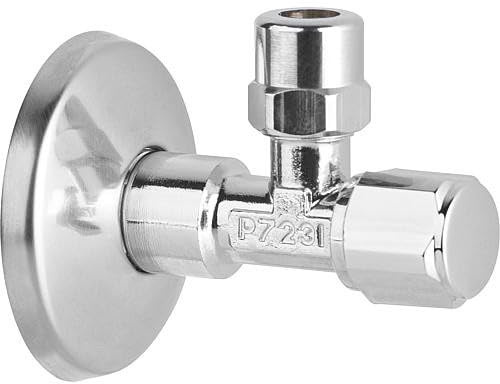 Eckventil 1/2 Zoll DN15 selbstdichtend Abdeckrosette Messing verchromt Regulierventil