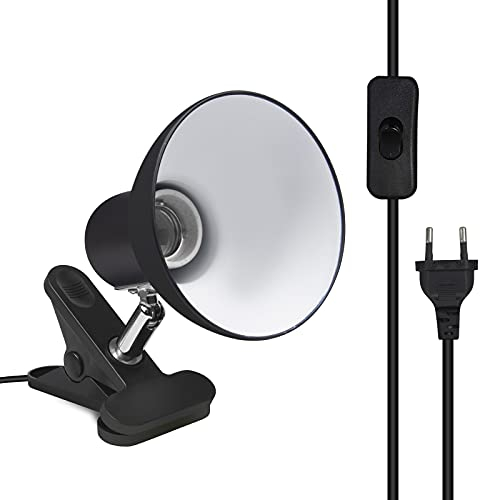 Klarlight E27 Klemmleuchte Tischlampe Lampenfassung mit EU-Stecker und Schalter Edison Schraube Schreibtischlampe Klemmbar Lampensockel 270° Drehbar Flexibel AC 85-265V (Schwarz, Ohne Birne)