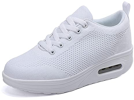 Zapatillas cuña Mujer Deportivas cuña Mujer Zapatos Deporte Gimnasio Zapatillas de Running Ligero Sneakers Cómodos Fitness Zapatos de Trabajo Blanco D 40EU
