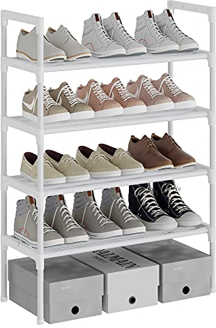 AcornFort® S-522 4 Ebenen Stöckiges Weiß Verstellbare Schuhablagen Schuhaufbewahrung Hohes Schuhregal Organizer Regal Halteständer für 12 Paar Schuhe, 56 x 30 x 85 cm,Extra Robuste Bauweise