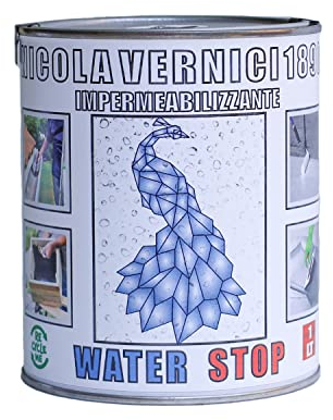NICOLA VERNICI Water Stop - Membrana Impermeabilizzante Liquida, Pronto all' Uso, UV Resistente, Made in Italy, a Base di Acqua - Formato 1 lt, Grigio