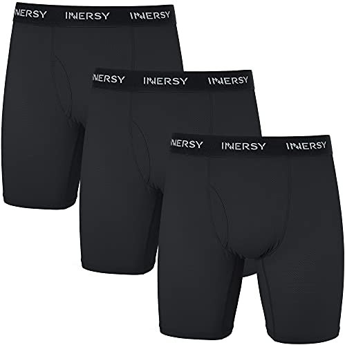 INNERSY Mens Pants Underwear Long Leg Underpants with Fly Sports Trunks Black Boxers Briefs 3 Pack (L, 3 Black)