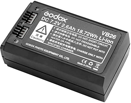 GODOX VB26 Ersatz-Akku V1C V1N V1S V1F V1O V1P AD100Pro V860III-C V860III-N V860III-S V860III-F V860III-O, Lithium-Akku mit 2600mAh DC7.2V/2.6Ah & 480 mal volle Leistung Blitzen