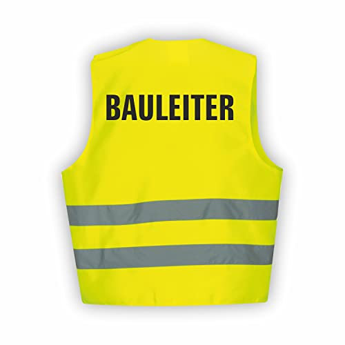 Fassbender-Druck WARNWESTEN - Sicherheitsweste GELB Warnweste nach EN ISO 20471 zertifiziert - Warn Weste für BAULEITER - Unisex mit hochwertigem Reflektorstreifen (GELB I M/L I 10er Set)