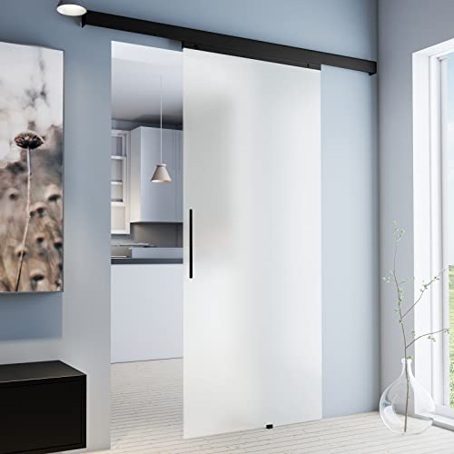 inova Glasschiebetür satiniert 900x2035mm mit Beschlagset in schwarz Komplettset