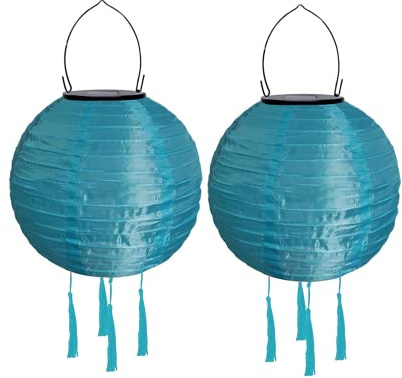 Yeehliny Lampions Außen Wetterfest Solar Laterne Solarlampen Lampenschrimp Außenlaternen 20cm Solar LED Laterne Wasserdicht Nylon Hängende Gartenlaterne Solar Lampion Solarbeleuchtung (2PCS/Blau)
