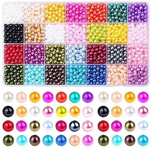 Anezus 1960PCS Multicolor Pearl Beads - 6mm, 28 Colors, Loose Pearls for Crafts, Small Pearl Filler Beads for Jewelry Making
