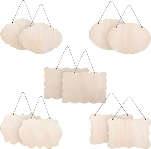 INHEMING 10pcs Panneau Vierge Inachevé,Panneau en Bois Non Fini,Panneaux en Bois à Suspendre,pour telles que des instructions de mariage, des décorations de café