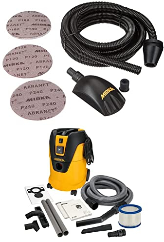 Mirka Roundy Handschleifer Starter-Kit, Hand-Wandschleifer mit Klett + Industriestaubsauger Nass- und Trockensauger