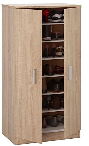 JUANIO Armario Zapatero Dos Puertas de Madera con Acabado en Roble Canadian - Dim: 55 cm (Ancho) x 108 cm (Alto) x 36 cm (Fondo)
