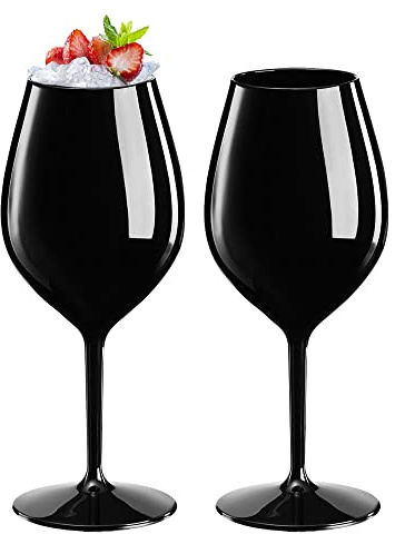 DoimoFlair Weingläser aus Kunststoff bruchsicher Weinbecher Sektgläser Plastik Schwarz 51 cl. Set 2 Stück