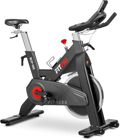 FITFIU Fitness BESP-500 - Indoor Bicycle mit einstellbarem Widerstand und 24kg Trägheitsscheibe, Fitness-Trainingsrad mit verstellbarem Sattel, Herzfrequenzmesser und LCD-Display.