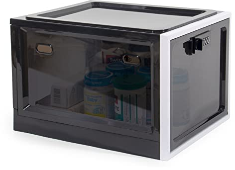 Theo&Cleo Medikamenten Aufbewahrungbox, Abschließbare Durchsichtige Box für Handys, Süßigkeiten, Snack, Persönlicher Safe Persönlicher Safe Faltbar (Schwarz)