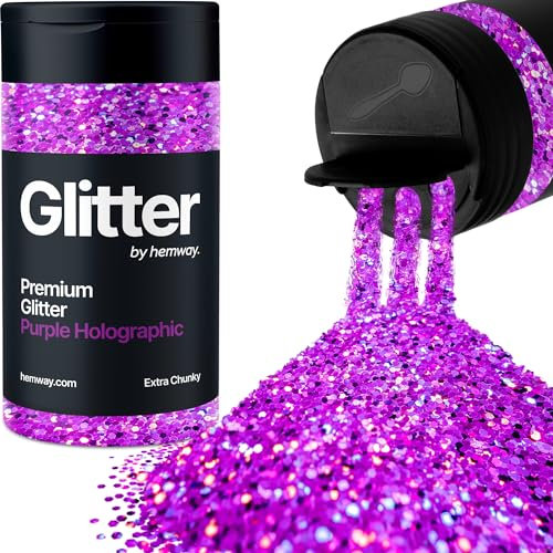 Hemway Olografico Viola Porporina Extra Chunky 115g/4.1oz Polvere Metallica Resina Artigianale Glitter Flake Paillettes per Bicchieri Epossidici, Capelli Viso Corpo Occhi Nail Art Festival