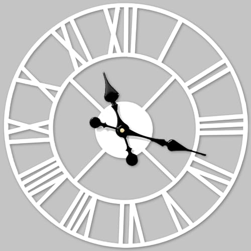 Large Wall Clocks for Living Room ,Metal Wall Clock for Garden, Silent Non-Ticking Roman Numerals Wall Clock for Indoor & Outdoor, Vintage Look Clock for Bedroom, and Kitchen (White, 60 CM (24))