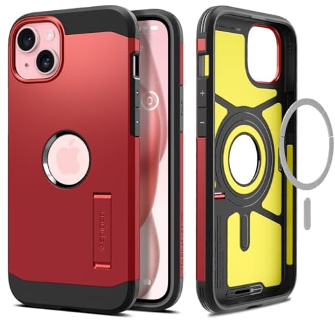 Spigen Tough Armor MagFit Case for iPhone 15, Compatible with MagSafe Accessories - Red