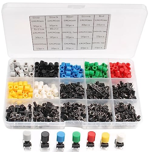 RUNCCI-YUN 420 Pcs 8 Value Micro Momentary Tactile Push Button Switch Tact Assortment Kit Mini Push Button Micro Switch with Cap for Arduino