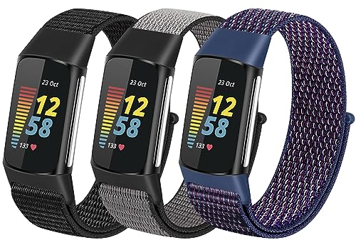 YCHDDER Nylon Armband Kompatibel mit Fitbit Charge 5 Armband für Damen Herren,Solo Loop Klettverschluss Uhrenarmband Sport Ersatzarmband für Fitbit Charge 5
