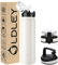 OLDLEY Stainless Steel Water Bottle with Straw 1L Vaccum Insulated Large Drink Flask Metal Water Bottles 1 Litre Leakproof Keep Drinks Hot Cold for Bike Sports Gym with Different Lids(Cream, 3 Lids)