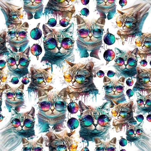 Textileo Nähstoff Baumwolle 50x160 cm | Bedruckter Baumwollstoff 180g/m2 | Hochwertiger 100% Baumwollsatin | Ideal für Kinderkleidung, Blusen, Rollkragenpullover, Röcke, Kleider | Summer Cats White